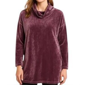 J. Jill Pure Jill Relaxed fit plum purple soft Velour Cowl Neck cozy Tunic top